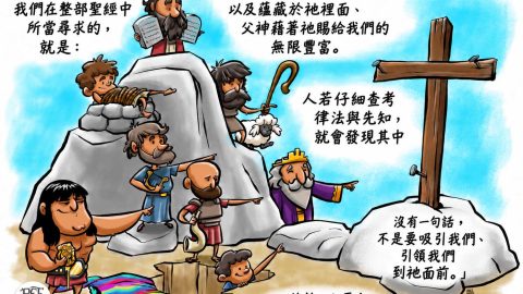REFTOONS 卡通：律法與先知引領我們到耶穌基督面前，附約翰・加爾文語錄。